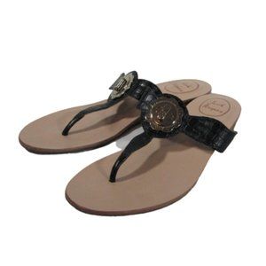 Jack Rogers Thong Sandals Black Gold Women's Size 9